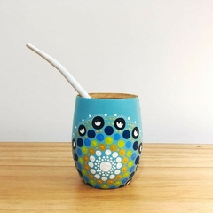 Mate pintado a mano con bombilla. Celeste azul - tienda online