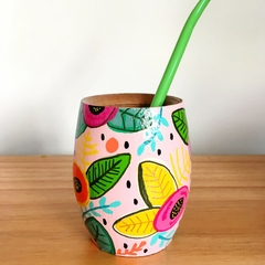 Mate pintado a mano con bombilla. Floral - tienda online