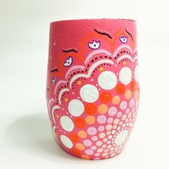 Mate pintado a mano con bombilla fuxia - tienda online