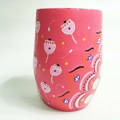 Mate pintado a mano con bombilla fuxia - Tuky Waingan Handmade