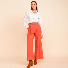 Calça Pantalona Linho Terracota com Cinto