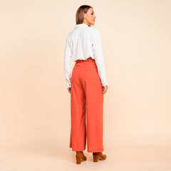 Calça Pantalona Linho Terracota com Cinto - comprar online