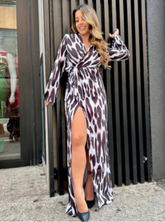 Vestido Longo Fenda Animal Print