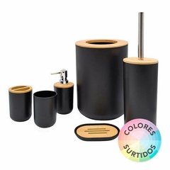 SET DE BAÑO 6pz. PVC/BAMBU REDONDO