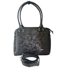 #140 Bolsa de piel flores negro - comprar en línea