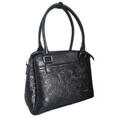 #140 Bolsa de piel flores negro