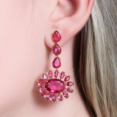 CONJUNTO GOTA FUCSIA E RUBELITA CRISTAL BANHO EM OURO 18k na internet