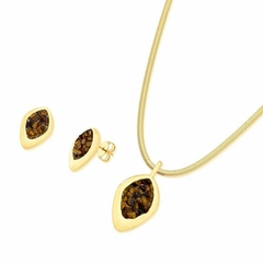 CONJUNTO PEDRA NATURAL OLHO DE TIGRE BANHO OURO 18k - comprar online