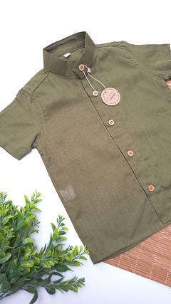 Camisa Gola Padre Verde Militar - Mimusbi Moda Infantil 