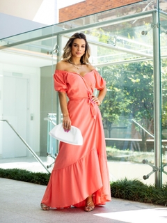 Vestido Envelope Longo Manga Curta - loja online