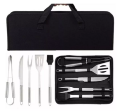 Kit Churrasco Aço Inox bolsa para carregar 5 Peças