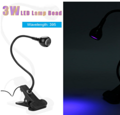 Lâmpada UV, luz UV de 3W 5V para cura de unhas de gel com pescoço de ganso e braçadeira, luminárias ultravioleta USB multiuso para cura de resina na internet