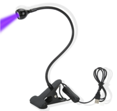 Lâmpada UV, luz UV de 3W 5V para cura de unhas de gel com pescoço de ganso e braçadeira, luminárias ultravioleta USB multiuso para cura de resina