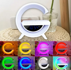 Luminária G-speaker Smart Mesa Bluetooth Inteligente Sem Fio carregador inducao relogio digital - comprar online
