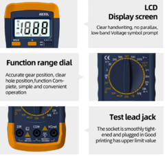 Multímetro Digital LCD A830L Diodo De Tensão AC DC Freguência Multitester Mostrador Luminoso - Compracomigo