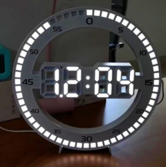 Relogio 3D LED Circular Parede e Mesa Temperatura + Alarme