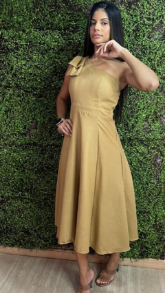 Vestido Midi com Laço no Ombro