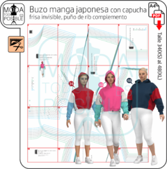 049. Molde para Buzo manga japonesa combinado con capucha - comprar online