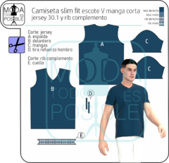 072. Molde para Camiseta slim fit, escote base y V, en internet