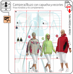 069. Molde para Campera o Buzo con capucha y recortes - comprar online