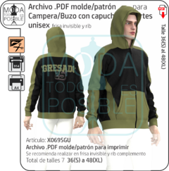 069. Molde para Campera o Buzo con capucha y recortes