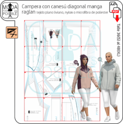 057. Molde para campera con canesu diagonal, manga raglan - comprar online