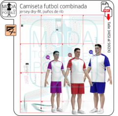 042. Molde para Camiseta deportiva combinada slim fit - comprar online