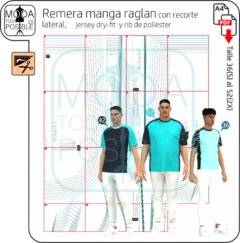 Molde para Remera manga raglan corta con recorte y cuello base - comprar online