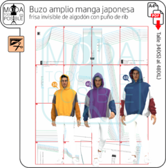 Molde para Buzo con capucha amplio manga japonesa combinado - comprar online