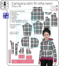 Molde para imprimir Campera slim fit con capucha niña/teen en internet