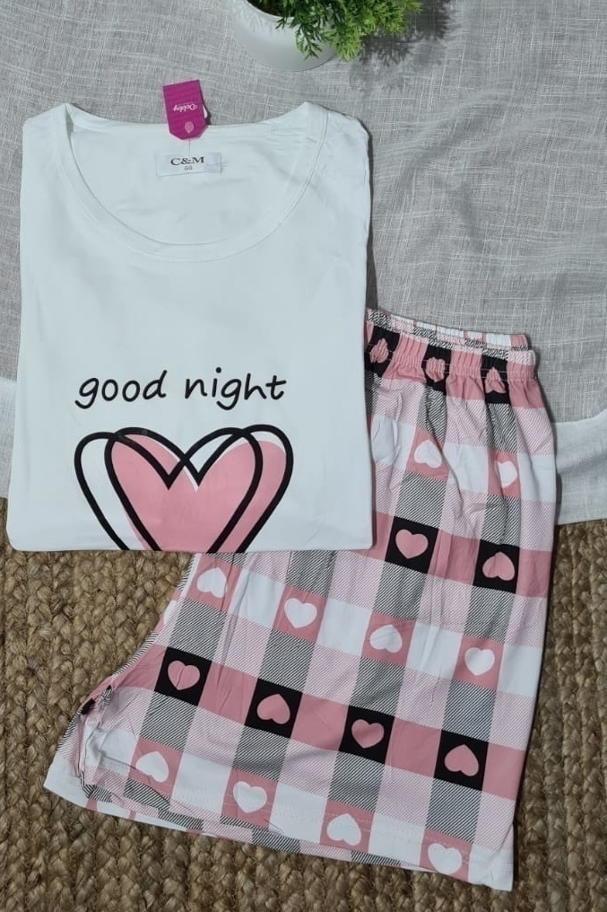 Pijama Feminino Camiseta e Short - Good Nigth Branco