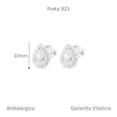 BRINCO PRATA 925 FIXO PEDRA GOTA COM ZIRCÔNIAS CRISTAL AO REDOR na internet