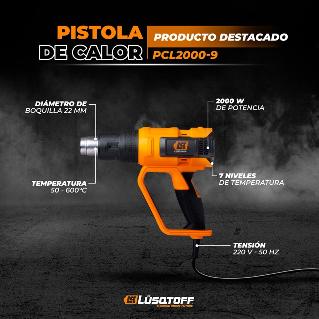 Pistola De Calor 2000w Lusqtoff 50º A 600ºc + 4 Boquillas - Pinturerias  Sagitario