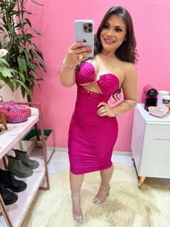 Vestido midi drapeado argola pink - Diamante Rose | Moda feminina Esteio | Loja de roupas feminina