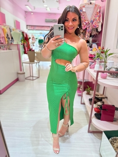 Vestido midi nula manga Dany verde na internet