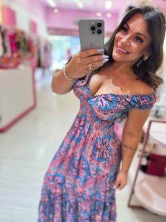 Vestido longo indiano rosa e azul - comprar online