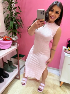 Vestido midi regata rosa candy