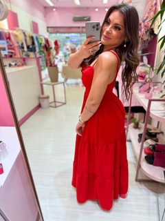 Vestido longo Elegância vermelho na internet