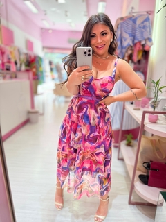 Vestido midi Alice babado lilas rosa - loja online