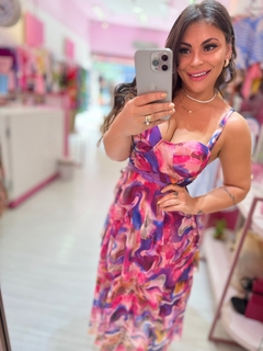 Vestido midi Alice babado lilas rosa na internet