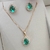 Conjunto Gota Cravejado com Zircônia Verde Banhado a Ouro 18K