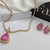 Conjunto riviera zircônia gota pink pedra fusion Banhado a Ouro 18K