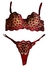 Conjunto Heart sem bojo fio dental- uma tira lateral - Vermelho com Renda Nude