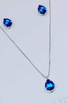 Conjunto Colar e Brinco Gota Zircônia Azul