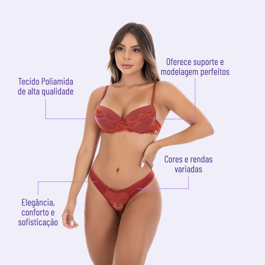 Conjunto Lingerie Butterfly Sensual Calcinha e Sutiã com Bojo em Renda Sexy  Alta Qualidade CJ064