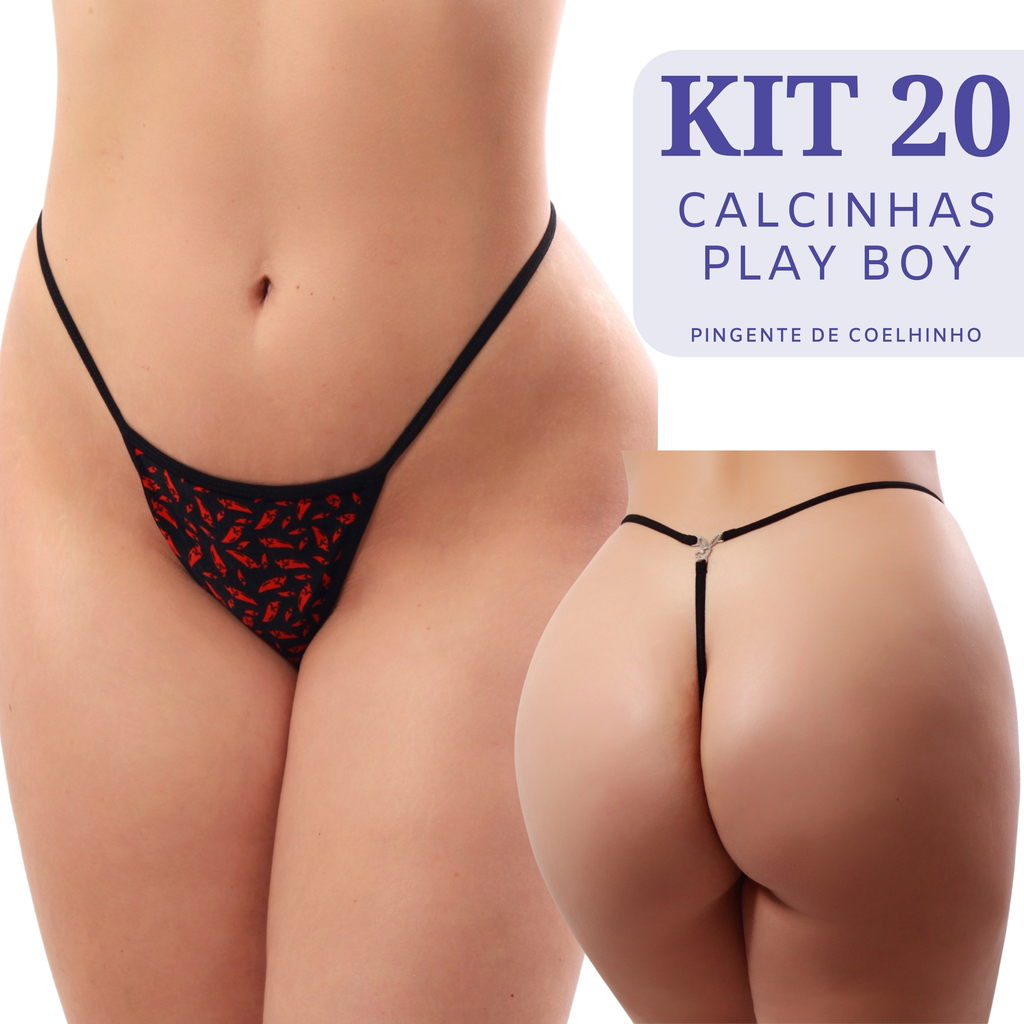 Kit 20 calcinhas fio dental Tira com Pingente Calcinha fio 348