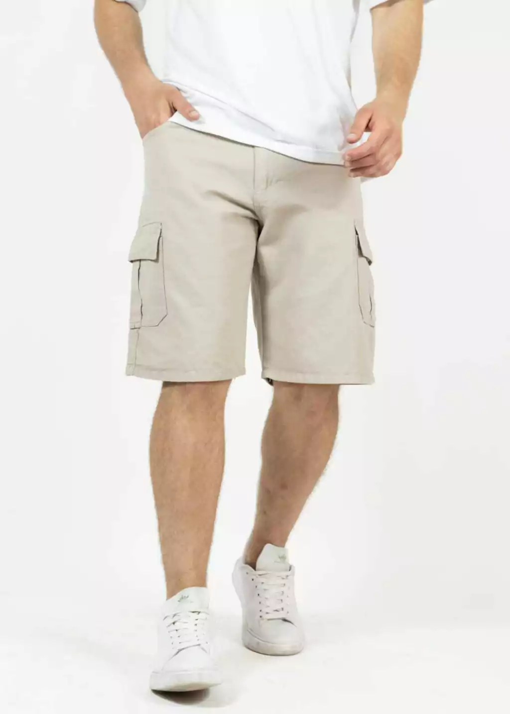 BERMUDA BAGGY CARGO BEIGE DE GABARDINA