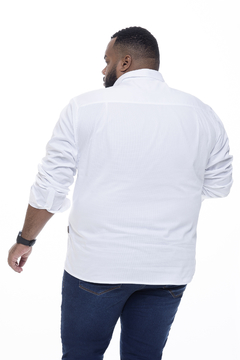 Camisa Manga Longa Plus Size Masculina Maquinetada Branca na internet