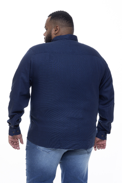 Camisa Manga Longa Plus Size Masculina Maquinetada Azul Marinho na internet