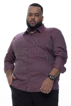 Camisa Manga Longa Plus Size Masculina Maquinetada Bordo